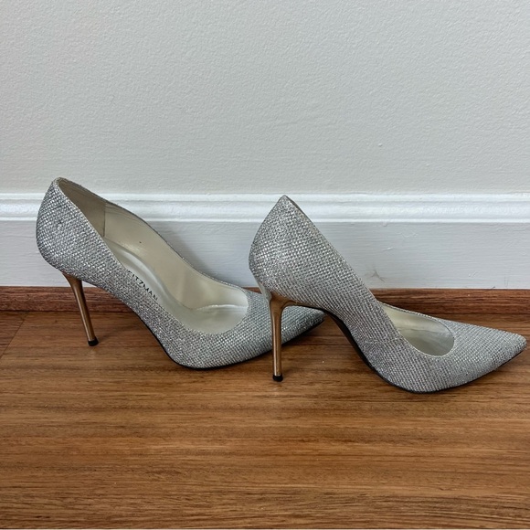 Stuart Weitzman Silver Sparkle Pointed High Heel Stilettos - Picture 11 of 13